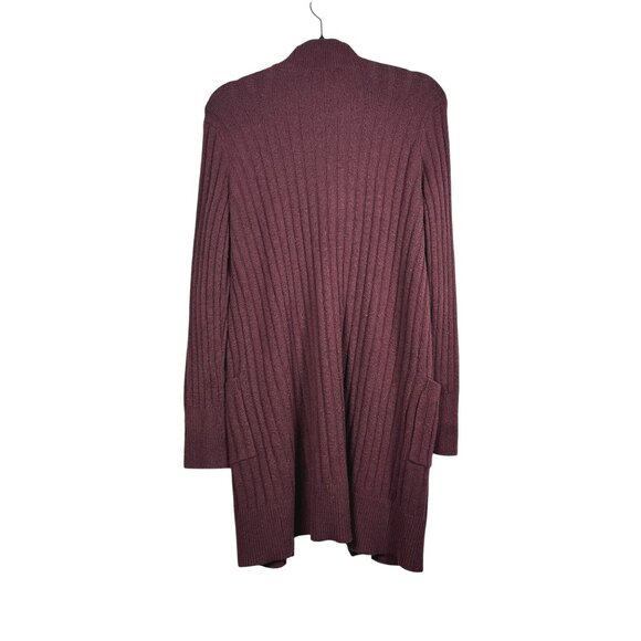 Loft Womens Plum Open-Front Cardigan Sweater Textured Ribbed Knit Size Small - Picture 2 of 7